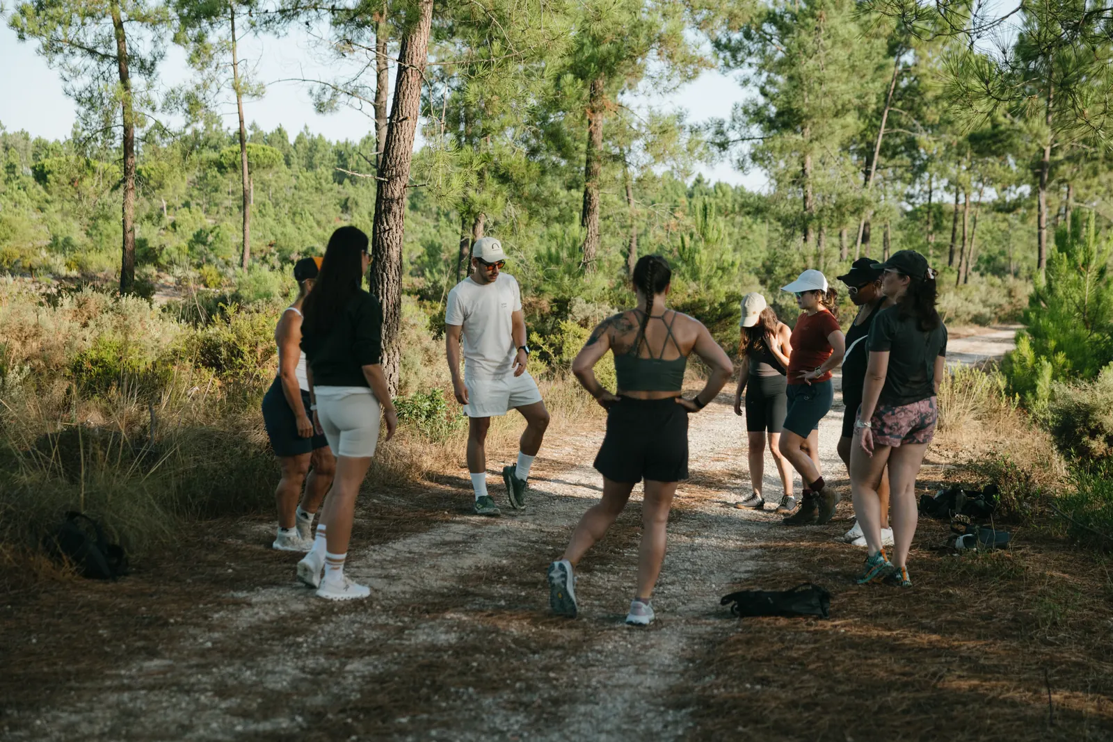 Guests walking together through the pines during the September 2026 cohort